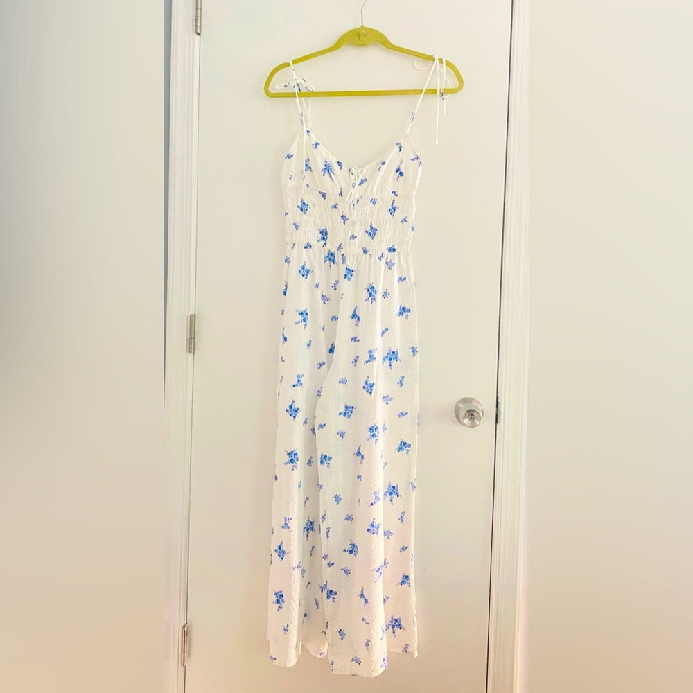 H&M white blue detail jumpsuit